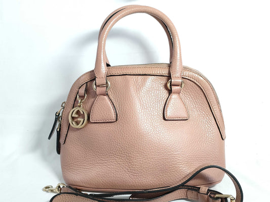 GUCCI GG Charm 2-Way Shoulder Bag/Handbag Leather Women's Pink Light Pink Handbag