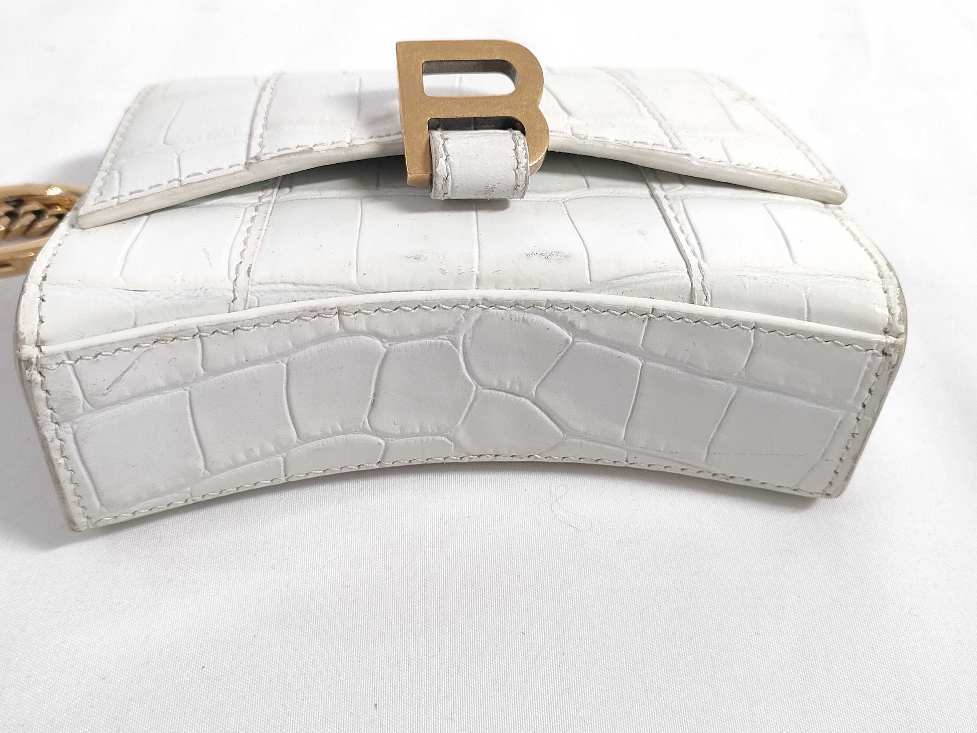 BALENCIAGA BALENCIAGA Mini White Leather Hourglass Mini Pouch Handbag