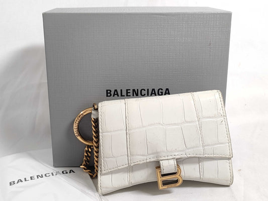 BALENCIAGA BALENCIAGA Mini White Leather Hourglass Mini Pouch Handbag
