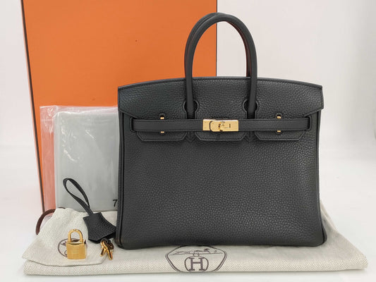 HERMES Birkin 25 Togo Black Gold Hardware Z Stamp Handbag