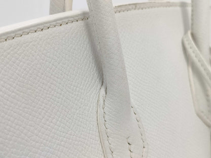 HERMES Birkin 25 Epsom White with Silver Hardware, Size M Handbag
