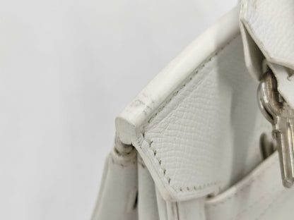 HERMES Birkin 25 Epsom White with Silver Hardware, Size M Handbag