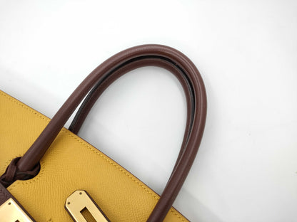 HERMES Birkin 35 Couchvel Havana x Jaune Gold Hardware Handbag