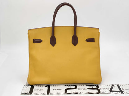 HERMES Birkin 35 Couchvel Havana x Jaune Gold Hardware Handbag