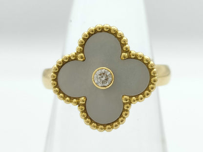 Van Cleef & Arpels Vintage Alhambra #50 Mother-of-Pearl 1PD Yellow Gold Au750 7.0g Ring 