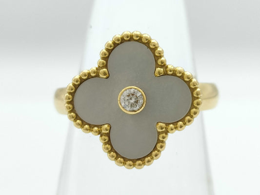 Van Cleef & Arpels Vintage Alhambra #50 Mother-of-Pearl 1PD Yellow Gold Au750 7.0g Ring 