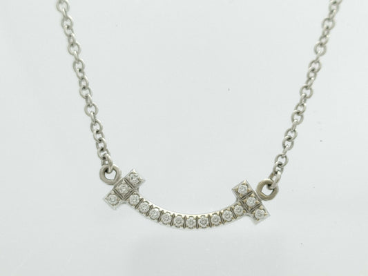 Tiffany & Co. T Smile Mini Diamond Necklace in WG Au750, 2.3g 