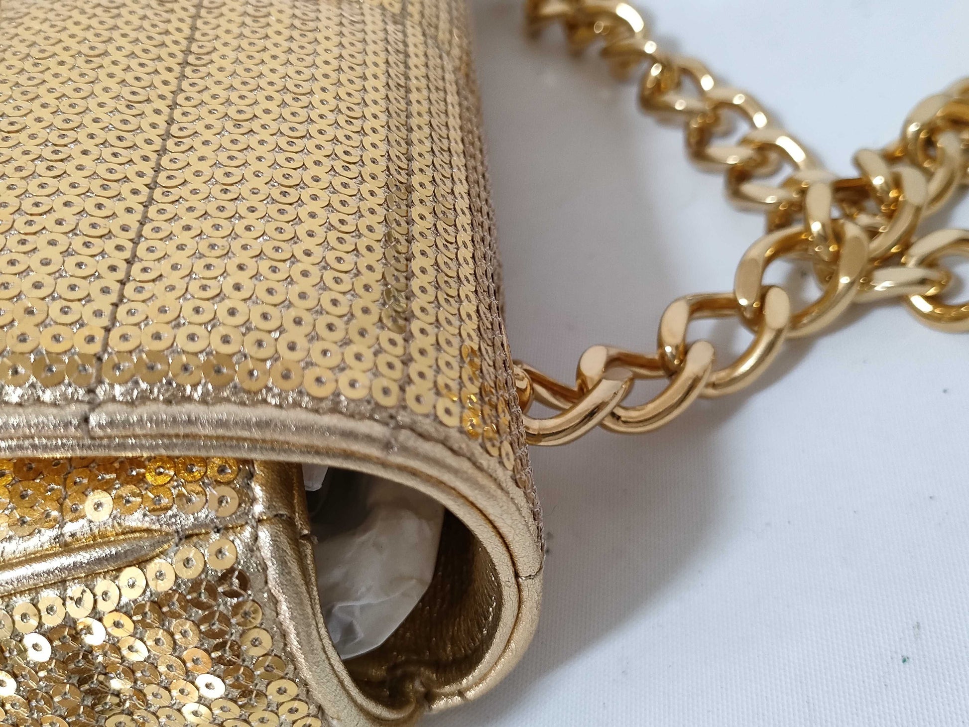 CELINE Monochrome Chain Shoulder Bag with Sequins