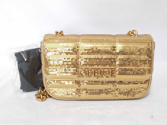 CELINE Monochrome Chain Shoulder Bag with Sequins