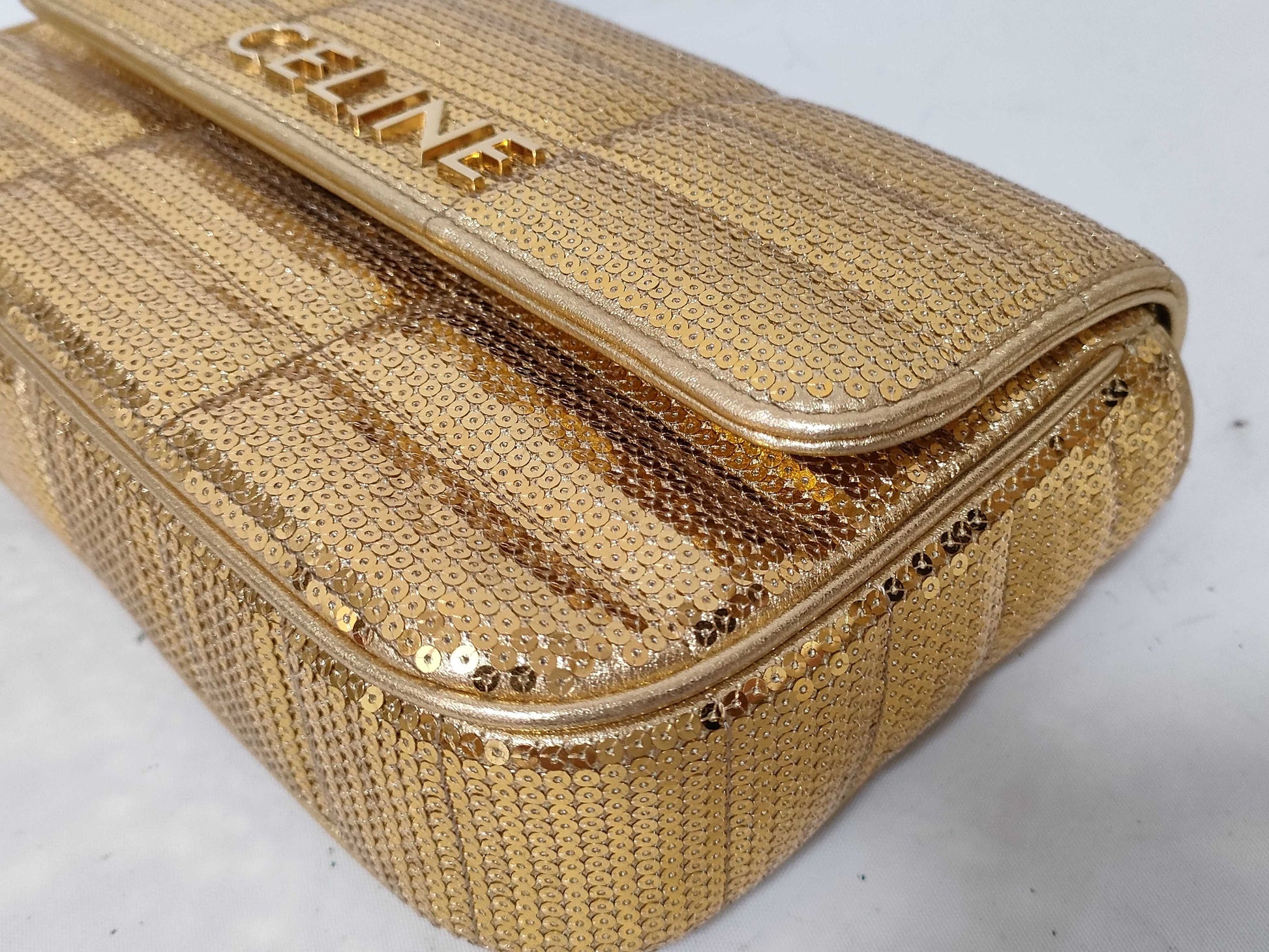 CELINE Monochrome Chain Shoulder Bag with Sequins