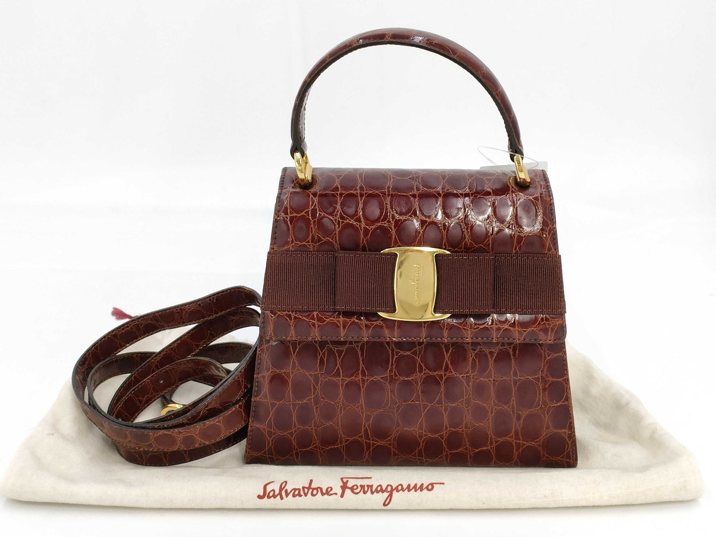 Salvatore Ferragamo Vara Ribbon Crocodile Handbag