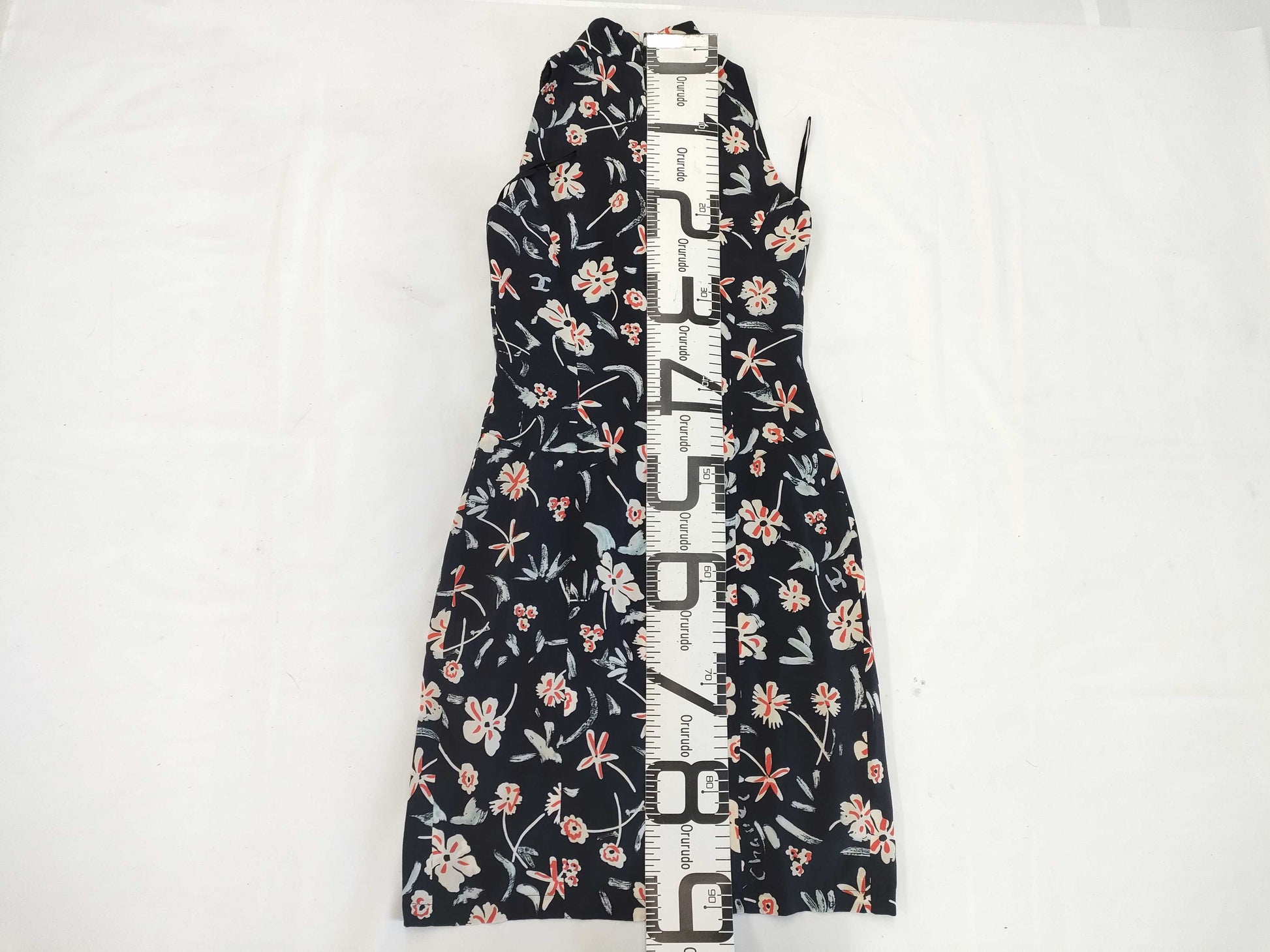 CHANEL CHANEL Floral Print Sleeveless Dress Silk Coco Mark Black Size 34 Dress