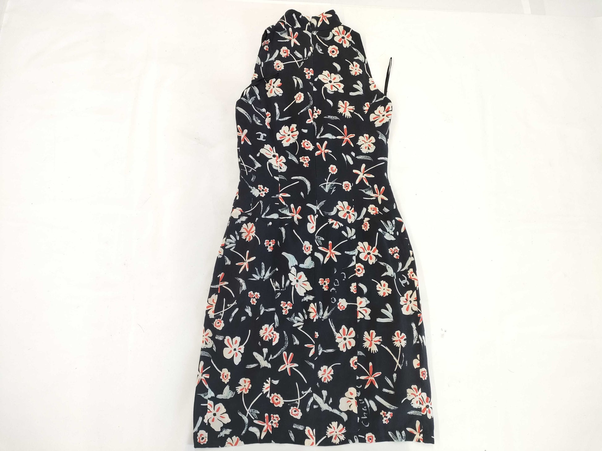 CHANEL CHANEL Floral Print Sleeveless Dress Silk Coco Mark Black Size 34 Dress