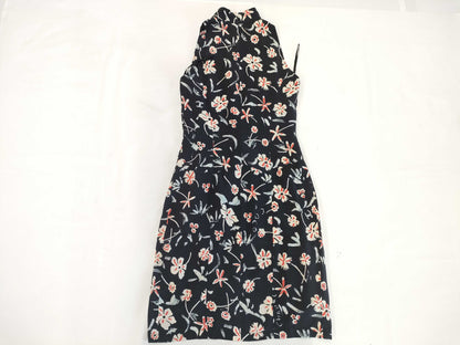 CHANEL CHANEL Floral Print Sleeveless Dress Silk Coco Mark Black Size 34 Dress