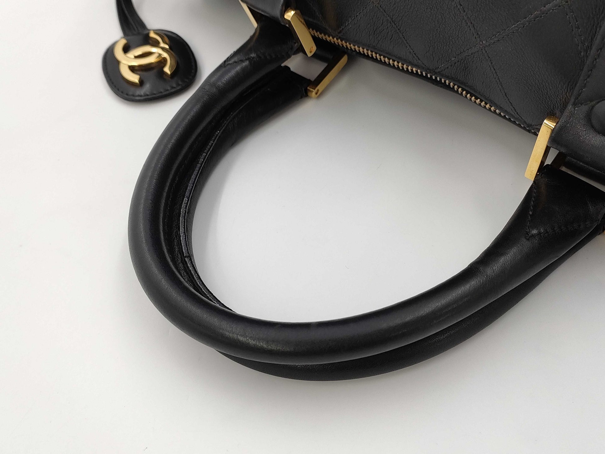 CHANEL Bicolor Coco Mark 2-Way Leather Boston Bag Handbag