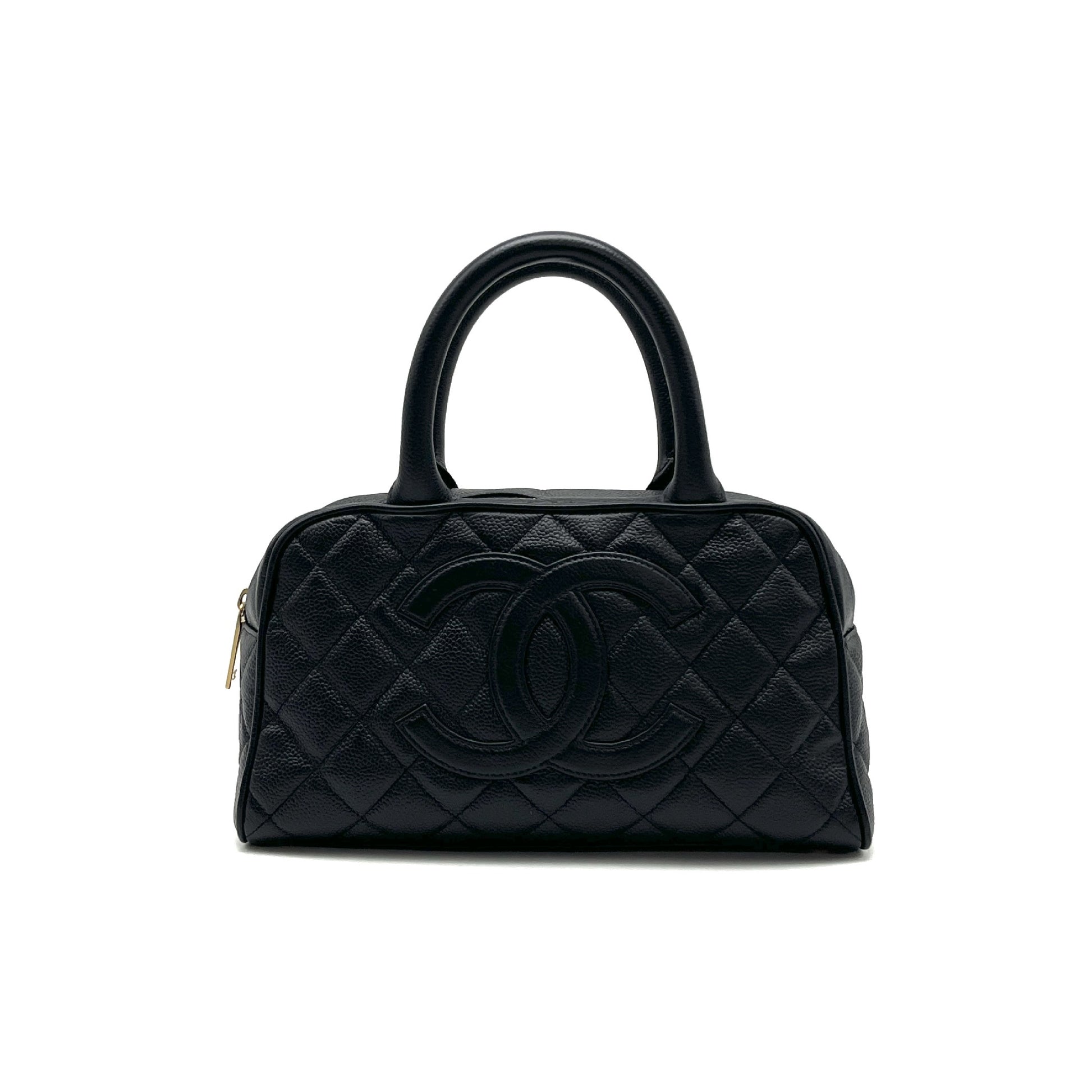 CHANEL CHANEL Matelasse Deka Coco Mark Caviar Skin Hand Mini Boston Bag Handbag