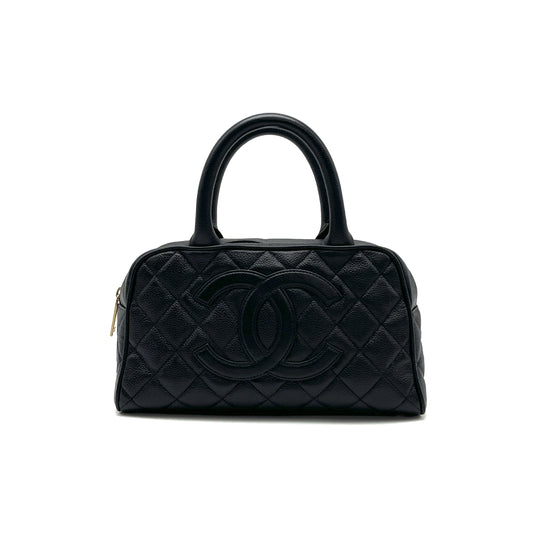 CHANEL CHANEL Matelasse Deka Coco Mark Caviar Skin Hand Mini Boston Bag Handbag