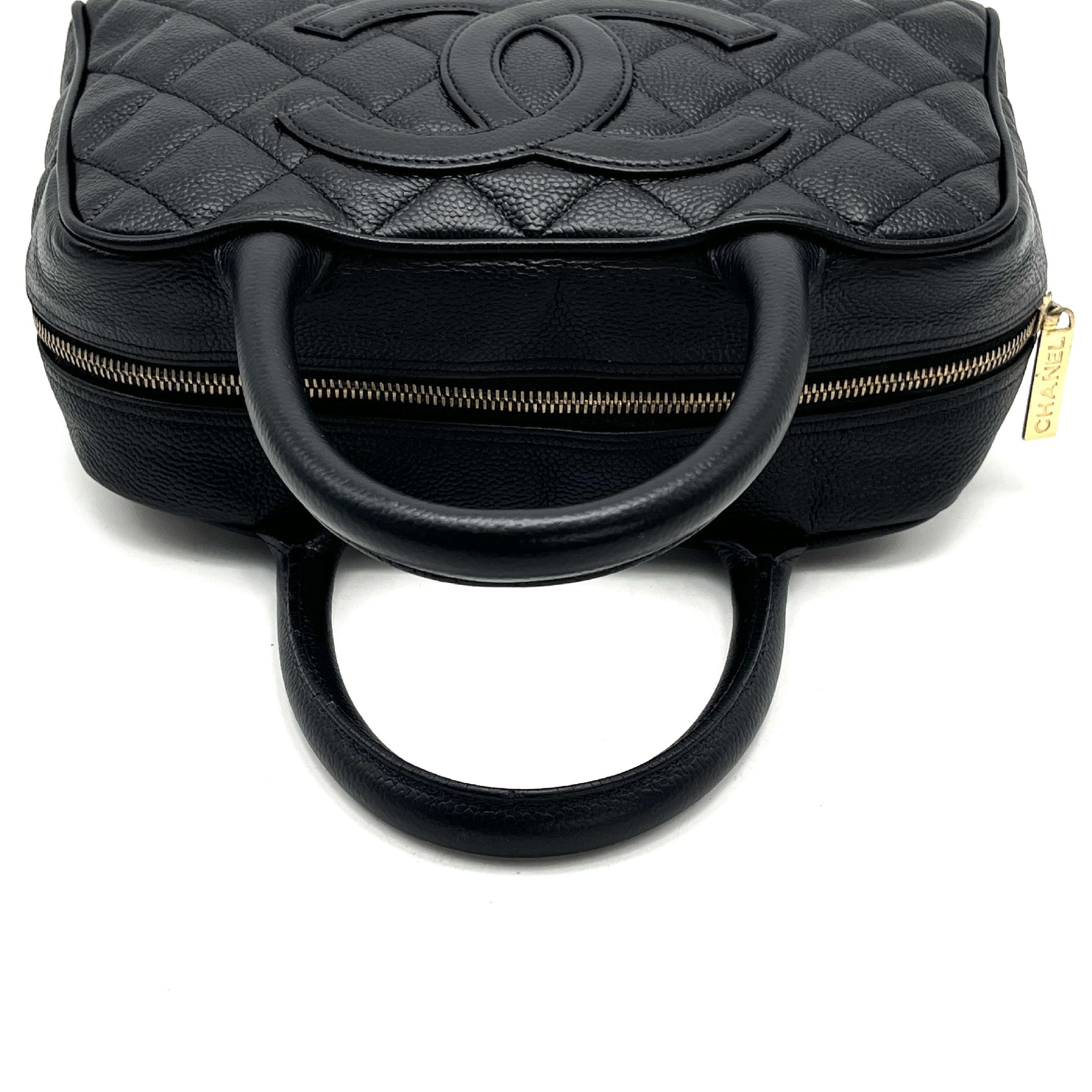 CHANEL CHANEL Matelasse Deka Coco Mark Caviar Skin Hand Mini Boston Bag Handbag