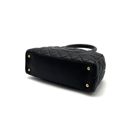 CHANEL CHANEL Matelasse Deka Coco Mark Caviar Skin Hand Mini Boston Bag Handbag