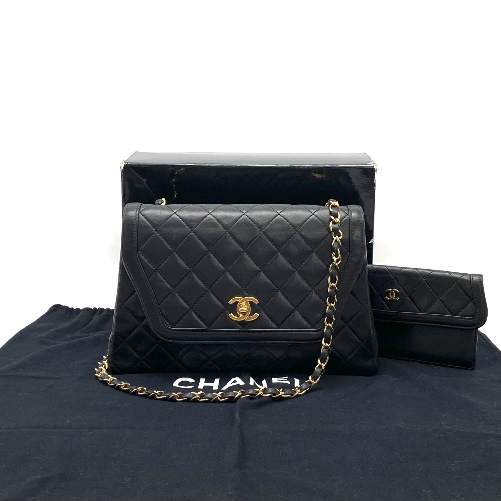 CHANEL Matelasse Turnlock Coco Mark Lambskin Chain Hand Shoulder Bag with Pouch