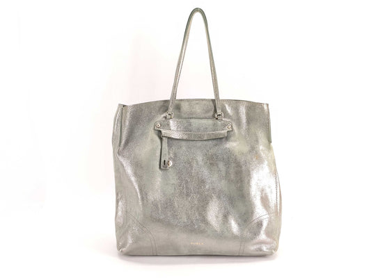 FURLA F5962 Leather Tote Bag in Green and Silver