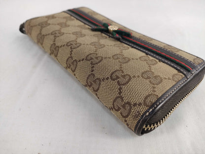 GUCCI GUCCI Long Wallet Round Zip GG Canvas Sherry Line Wallet
