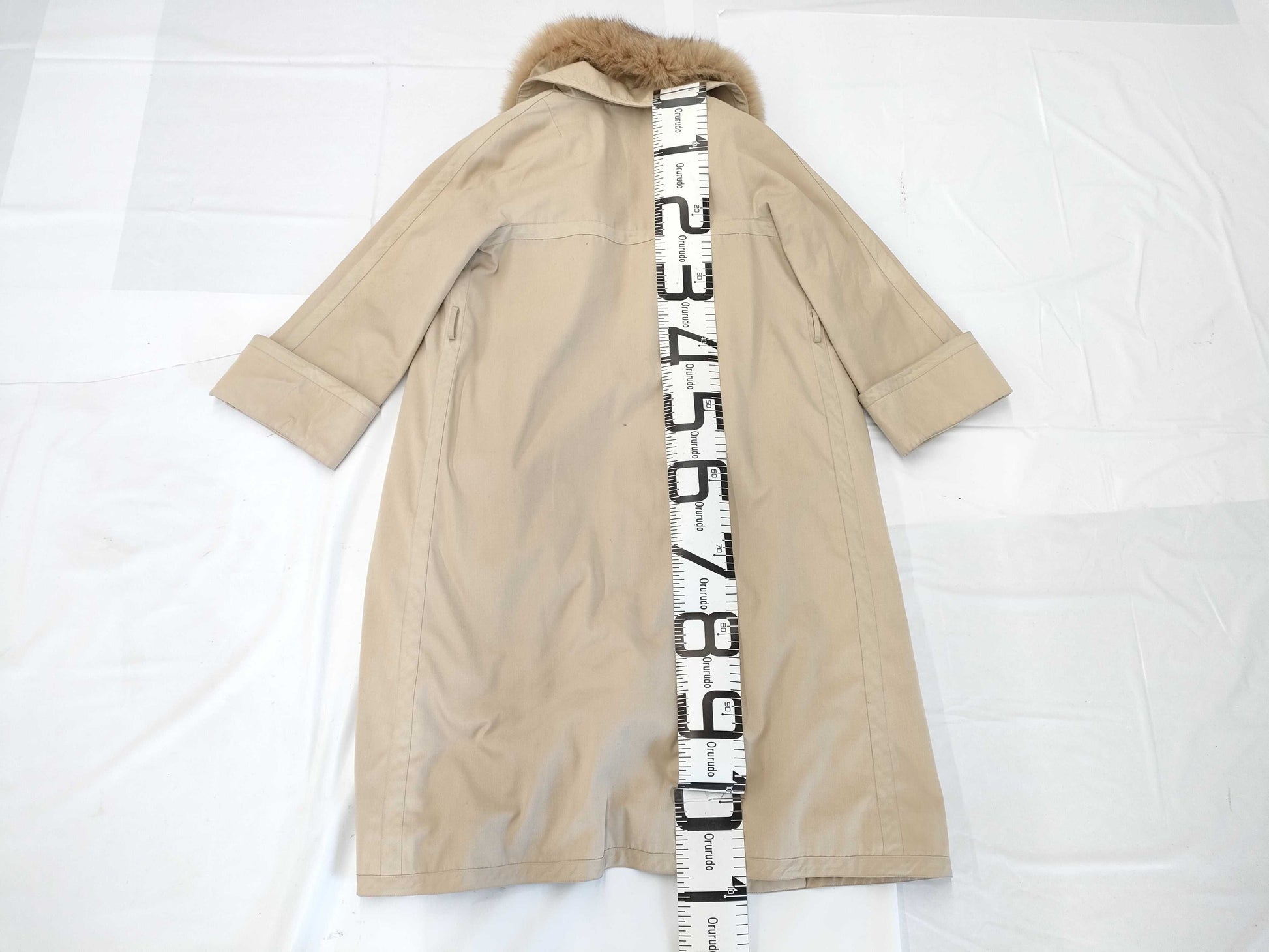 Nina Ricci fur long coat trench coat mink liner fox fur coat