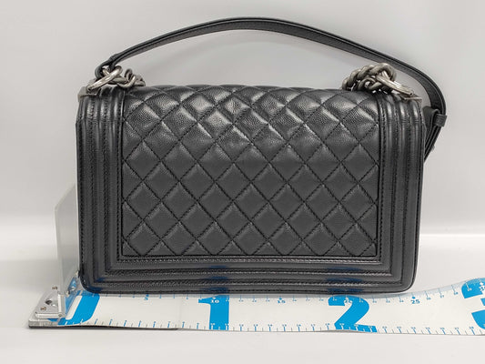 CHANEL Boy Chanel 25 Matelasse Caviar Leather Shoulder Bag, Black, Silver Hardware, A67086, No. 29