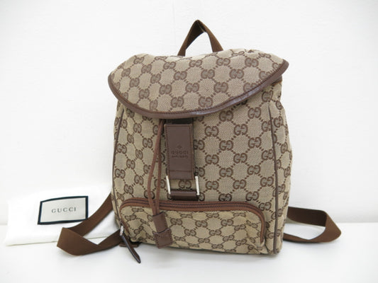 GUCCI GUCCI Gucci GG Canvas Leather Backpack Brown Beige Backpack