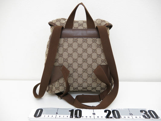 GUCCI GUCCI Gucci GG Canvas Leather Backpack Brown Beige Backpack