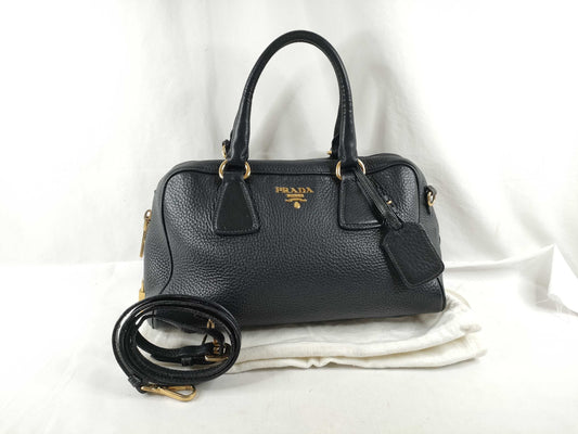 PRADA Vitello Dino Leather 2-Way Handbag with Shoulder Strap