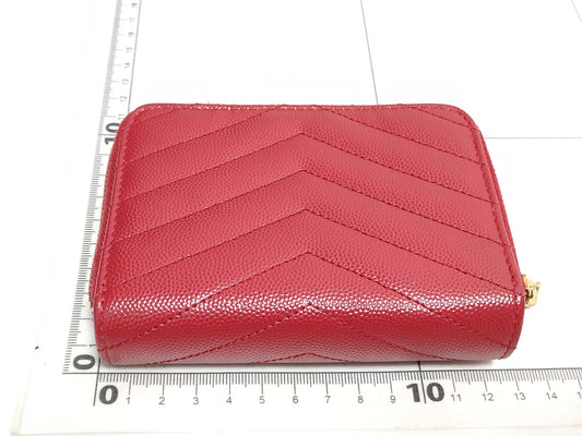 SAINT LAURENT YSL Line V-Stitch Compact Wallet 403723 Leather Red Wallet
