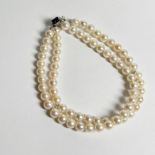 Double Pearl Bracelet/Bangle, Diameter: Approx. 5.2mm-5.8mm, Sterling Silver, 16.0g 