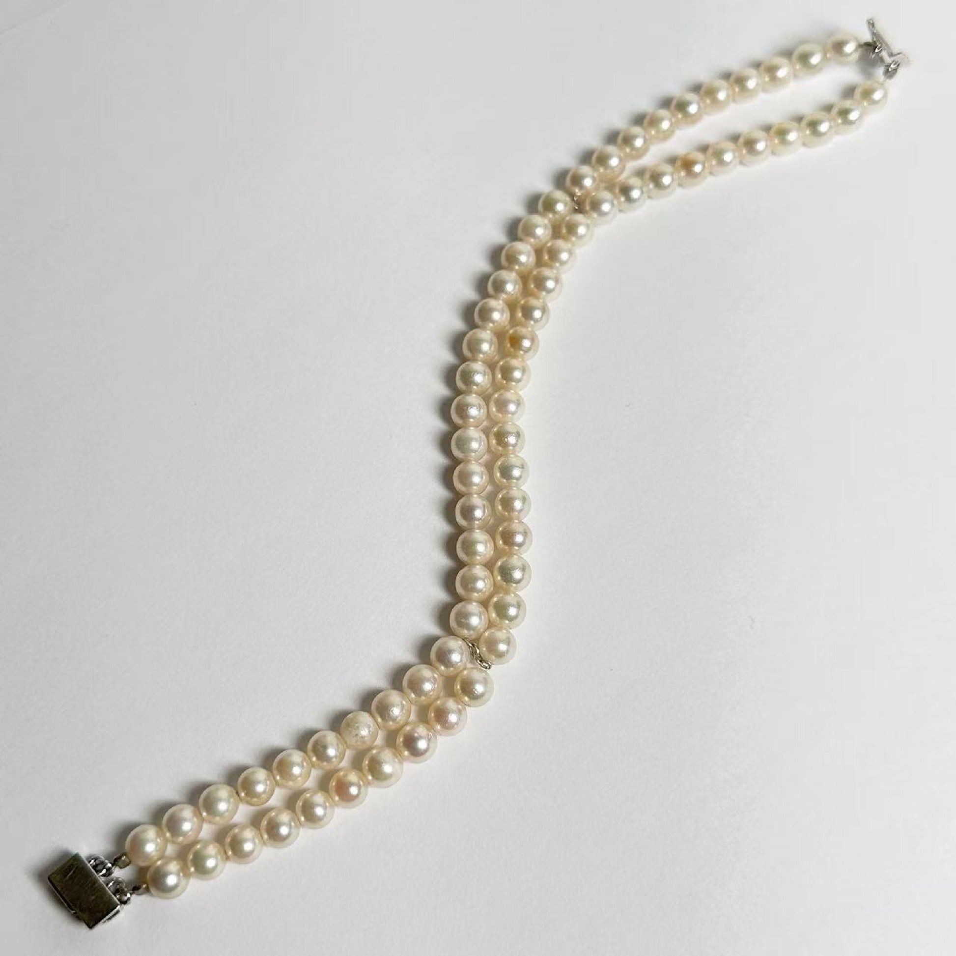 Double Pearl Bracelet/Bangle, Diameter: Approx. 5.2mm-5.8mm, Sterling Silver, 16.0g 