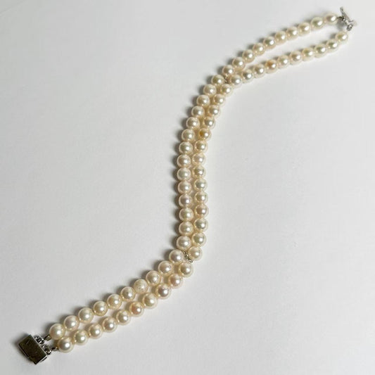 Double Pearl Bracelet/Bangle, Diameter: Approx. 5.2mm-5.8mm, Sterling Silver, 16.0g 