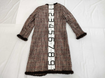 CHANEL Vintage Mohair Blend Tweed Coat with Silk Lining and Mink Trim, Size 38