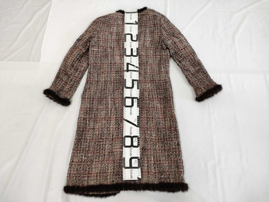 CHANEL Vintage Mohair Blend Tweed Coat with Silk Lining and Mink Trim, Size 38
