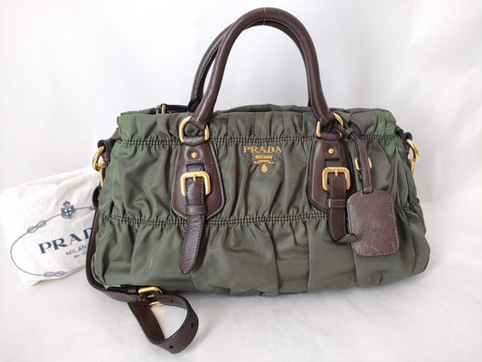 PRADA Nylon Prada Handbag Nylon Khaki Handbag