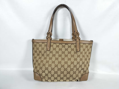GUCCI DU-Gucci GG Canvas Canvas x Leather Tote Bag Beige 269878 Tote Bag