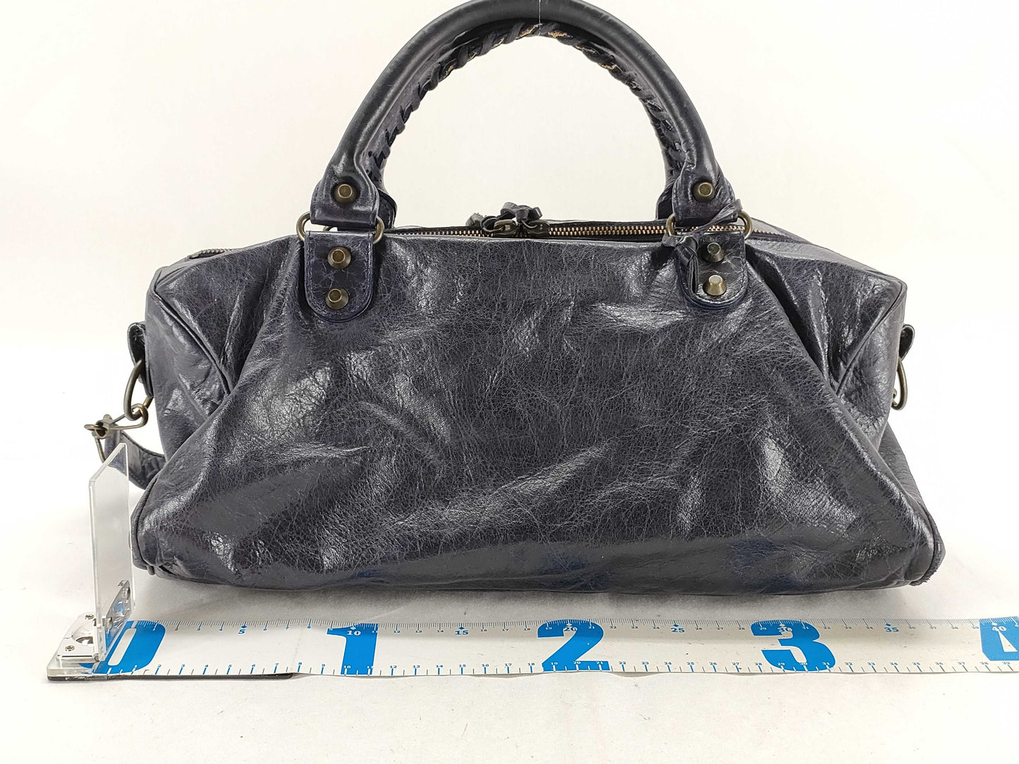 BALENCIAGA The City Leather 2-Way Handbag, Navy, 123523, with Mirror