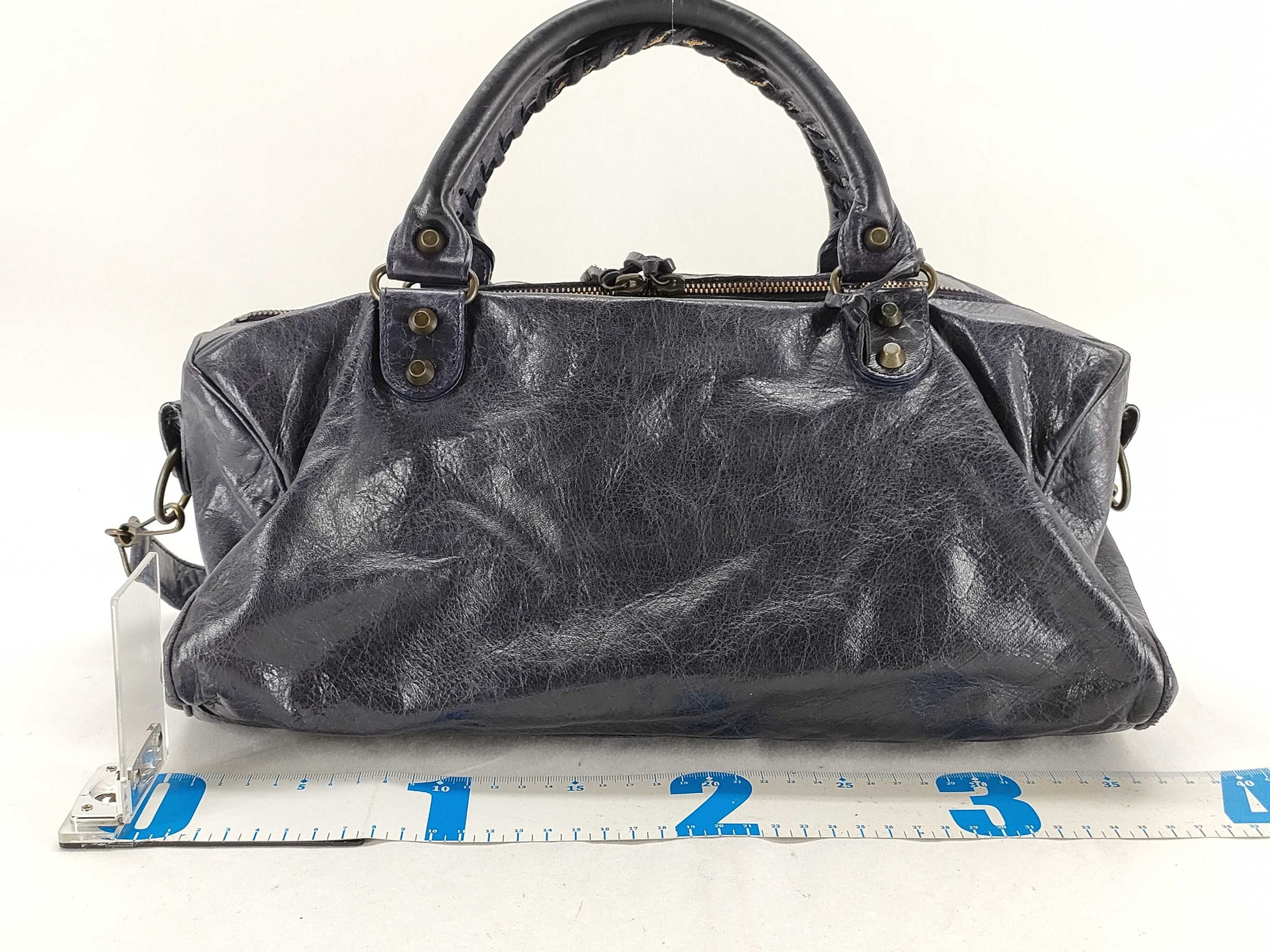 BALENCIAGA The City Leather 2-Way Handbag, Navy, 123523, with Mirror