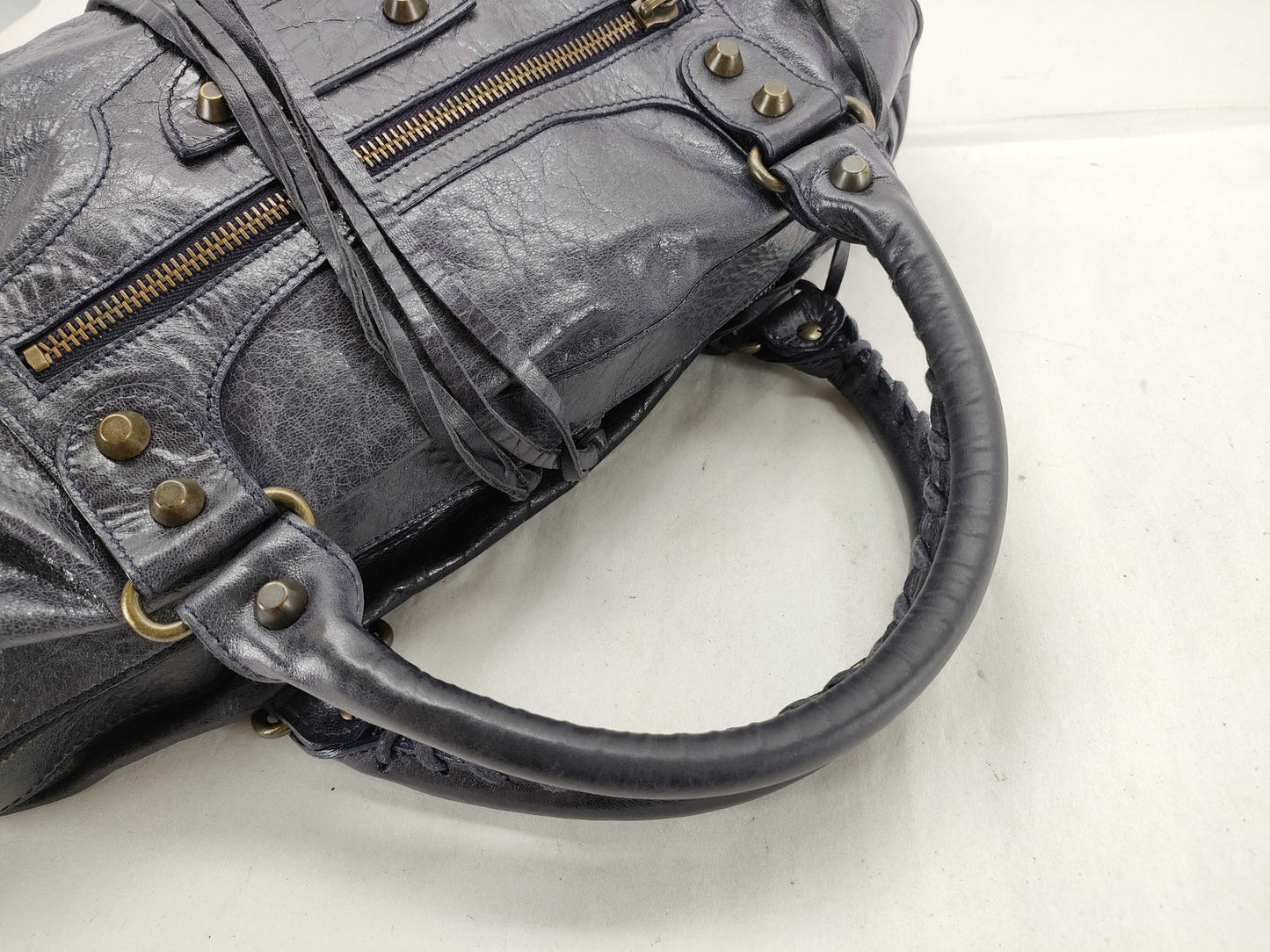 BALENCIAGA The City Leather 2-Way Handbag, Navy, 123523, with Mirror