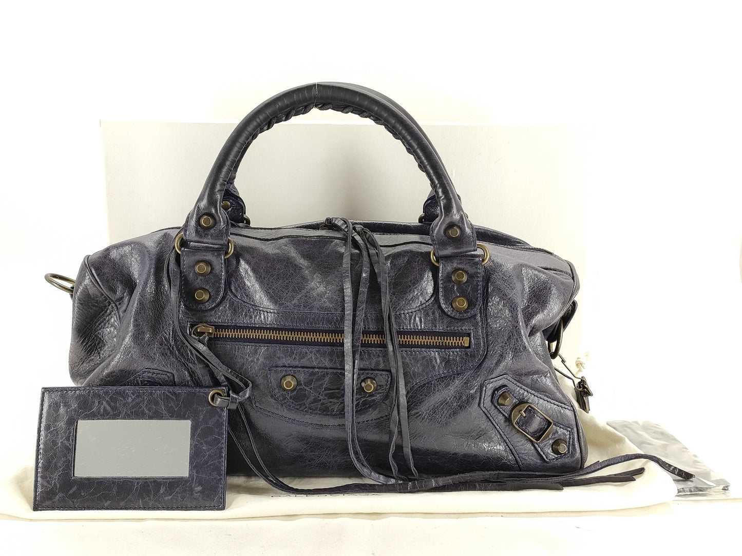 BALENCIAGA The City Leather 2-Way Handbag, Navy, 123523, with Mirror