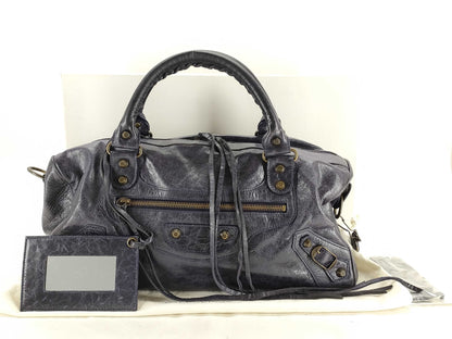 BALENCIAGA The City Leather 2-Way Handbag, Navy, 123523, with Mirror