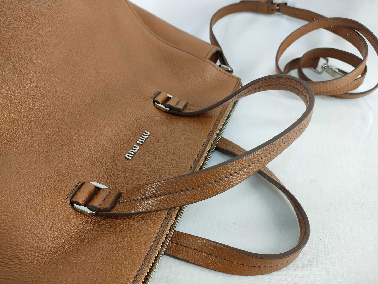 Miu Miu Madras Leather 2-Way Handbag, Brown, 5BB004