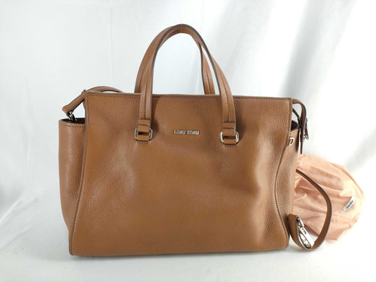Miu Miu Madras Leather 2-Way Handbag, Brown, 5BB004