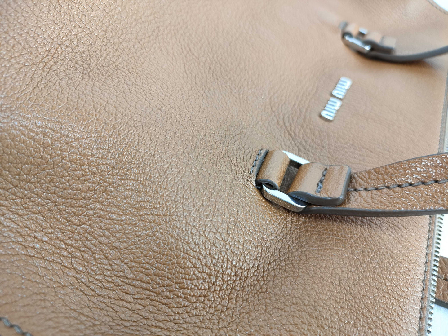 Miu Miu Madras Leather 2-Way Handbag, Brown, 5BB004