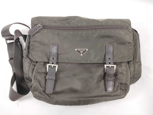 PRADA Tessuto Nylon and Leather Shoulder Bag, Brown