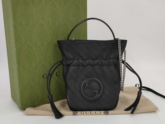 GUCCI Blondie Leather 2-Way Handbag, Black, 760313, Shoulder Bag