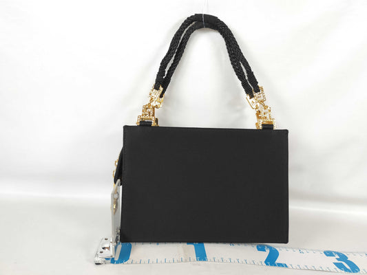 VERSACE Gianni Versace Mini Handbag, Medusa, Greca Pattern, Rhinestones, Satin, Black Handbag